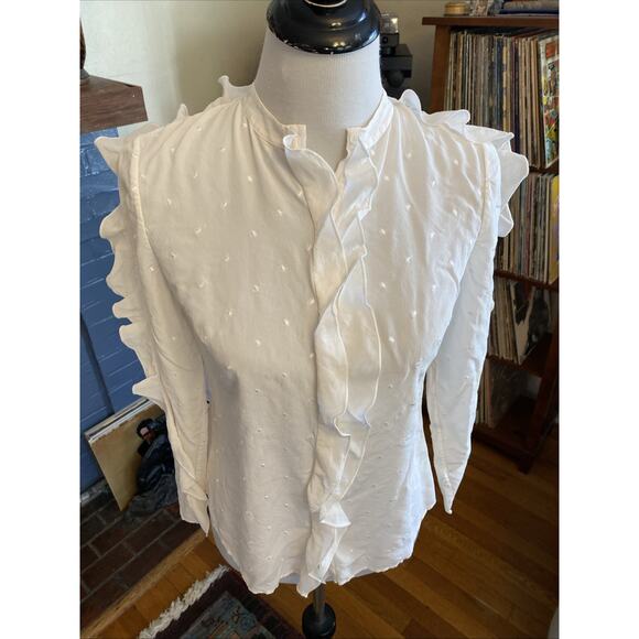 LEWIT Size S 100% Silk Button Down Embroidery Long Sleeve Top Shirt Nordstrom - Picture 8 of 15